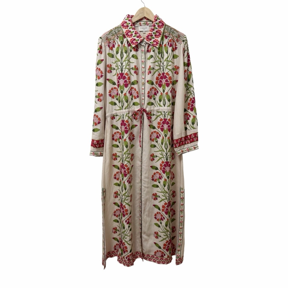 Elizabeth James The Label Lucia Floral Belted Midi Dress Size XL Linen Blend - Picture 2 of 11